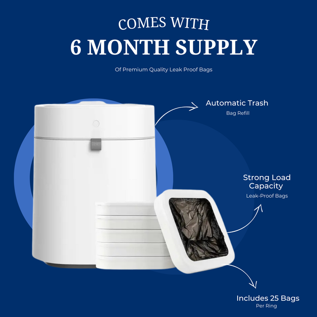 Trash King Royal Bin with smart self-sealing trash bags and 6-month automatic refill supply