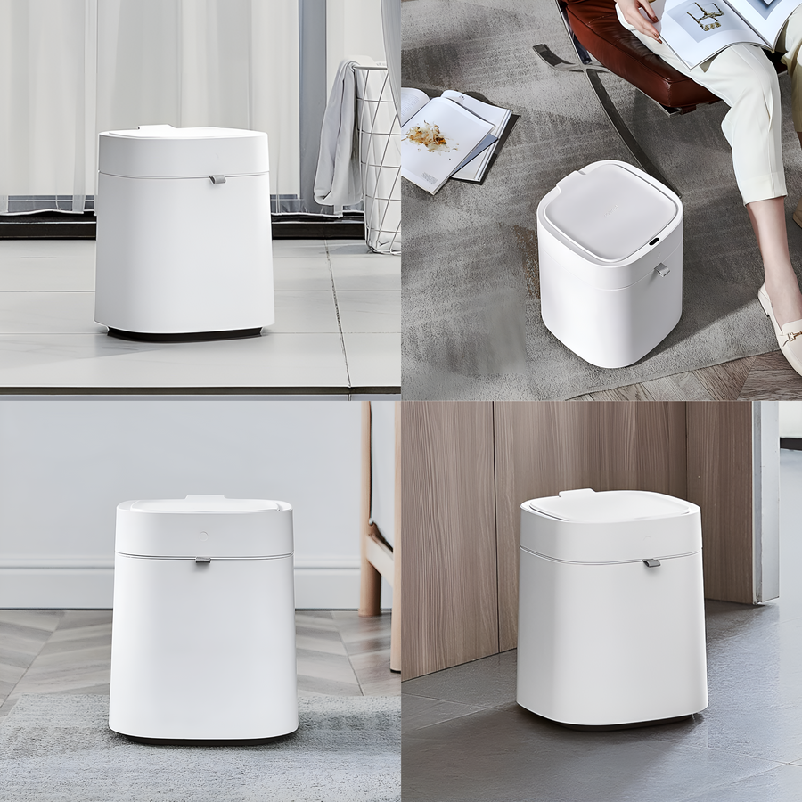 Trash King Royal Bin smart self-sealing trash can in modern home settings