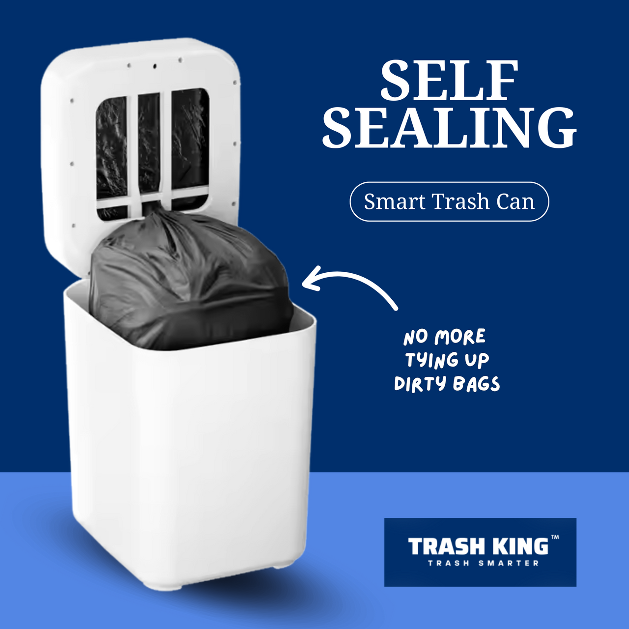 Trash King Royal Bin self-sealing trash can demonstrating automatic bag sealing technology