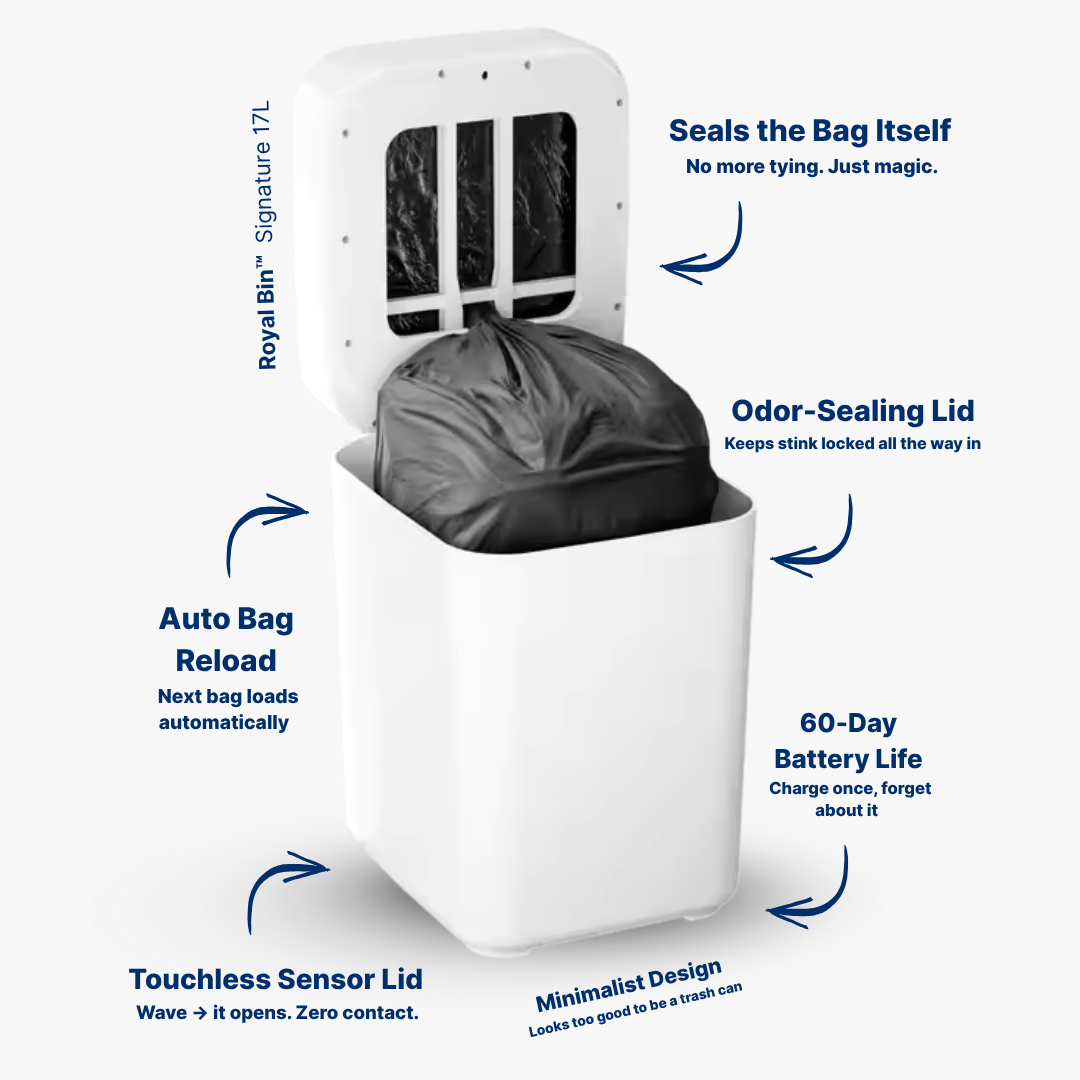 Royal Bin™ Signature 17L – Touchless, Self-Sealing Smart Trash Can