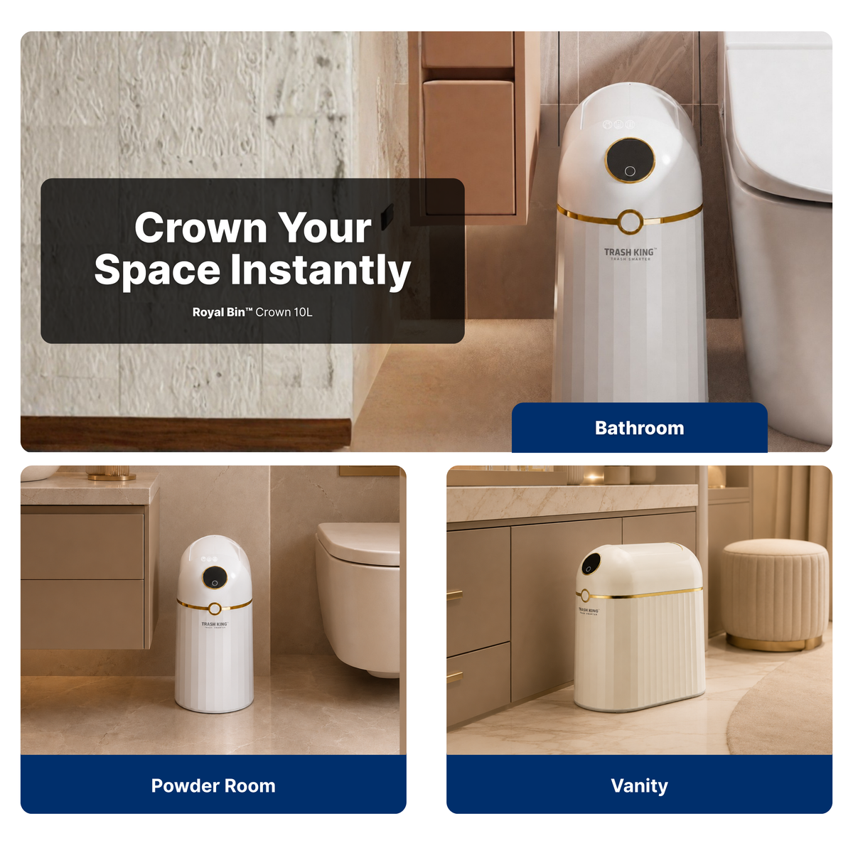Royal Bin® Crown 10L – Smart Touchless Self-Sealing Trash Can