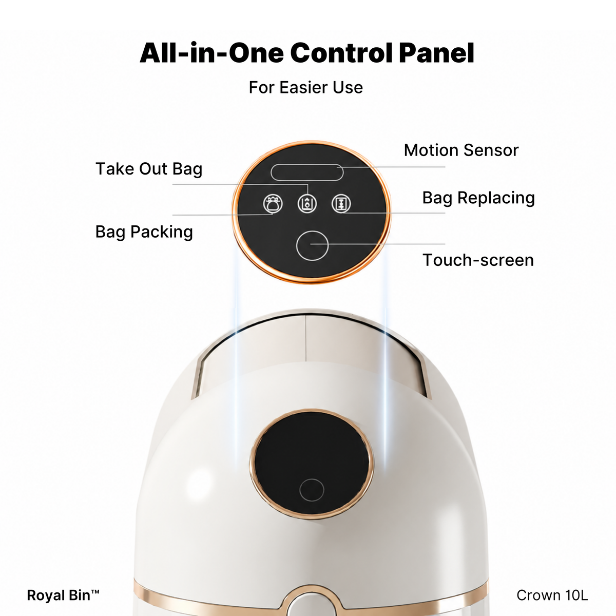 Royal Bin® Crown 10L – Smart Touchless Self-Sealing Trash Can