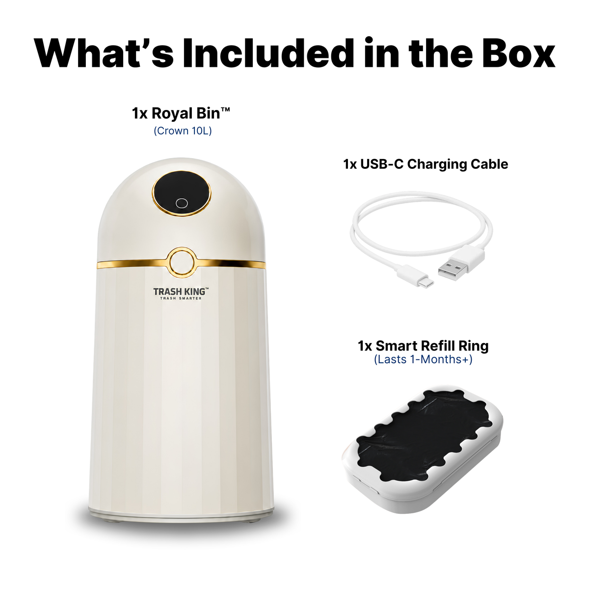 Royal Bin® Crown 10L – Smart Touchless Self-Sealing Trash Can