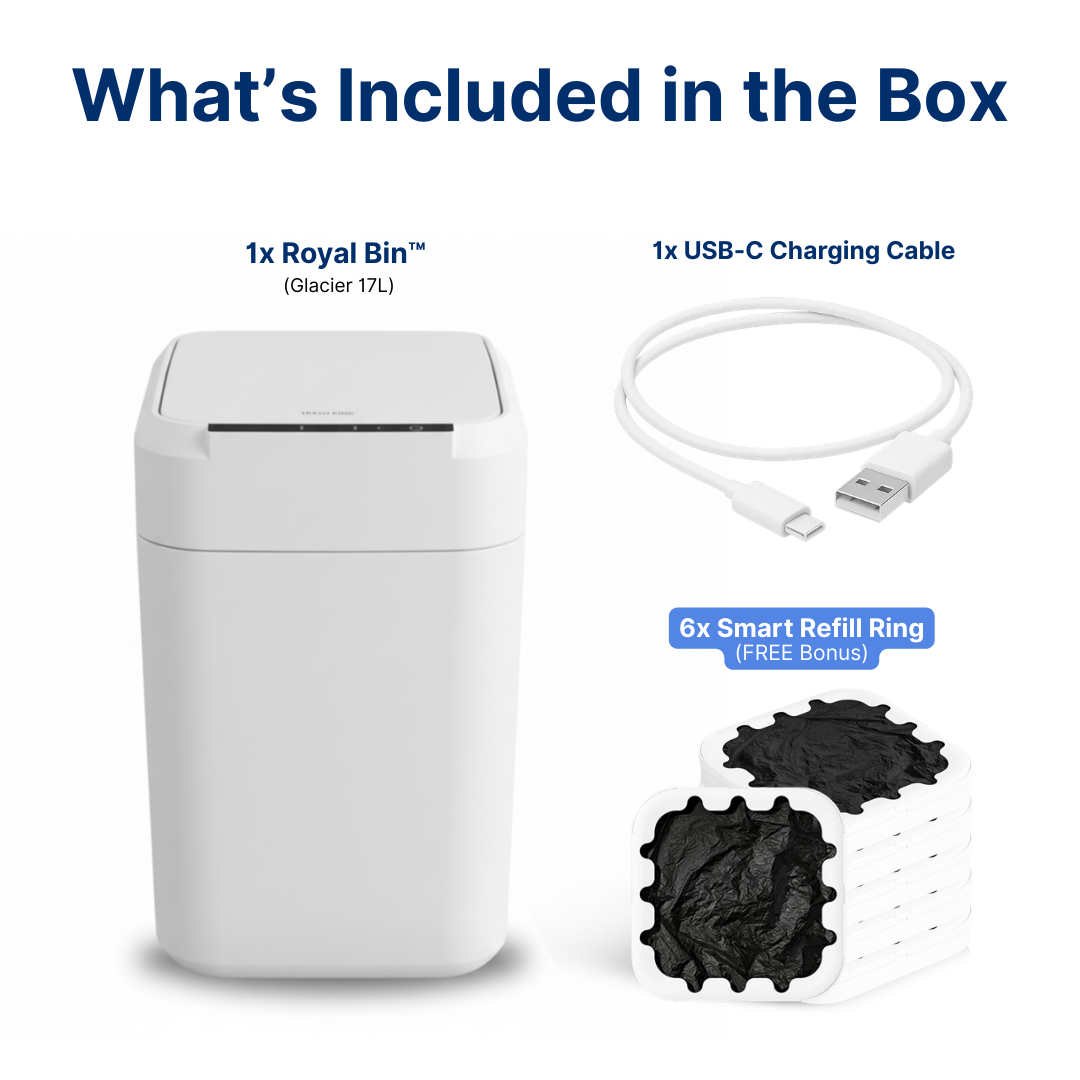 Royal Bin™ Glacier 17L - Touchscreen, Self-Sealing Smart Trash Can (Glacier White)