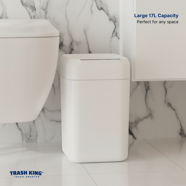 Royal Bin™ Glacier 17L - Touchscreen, Self-Sealing Smart Trash Can (Glacier White)