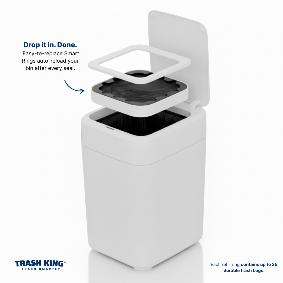 Royal Bin™ Glacier 17L - Touchscreen, Self-Sealing Smart Trash Can (Glacier White)