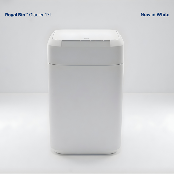Royal Bin® Glacier 17L - Touchscreen, Self-Sealing Smart Trash Can (Glacier White)