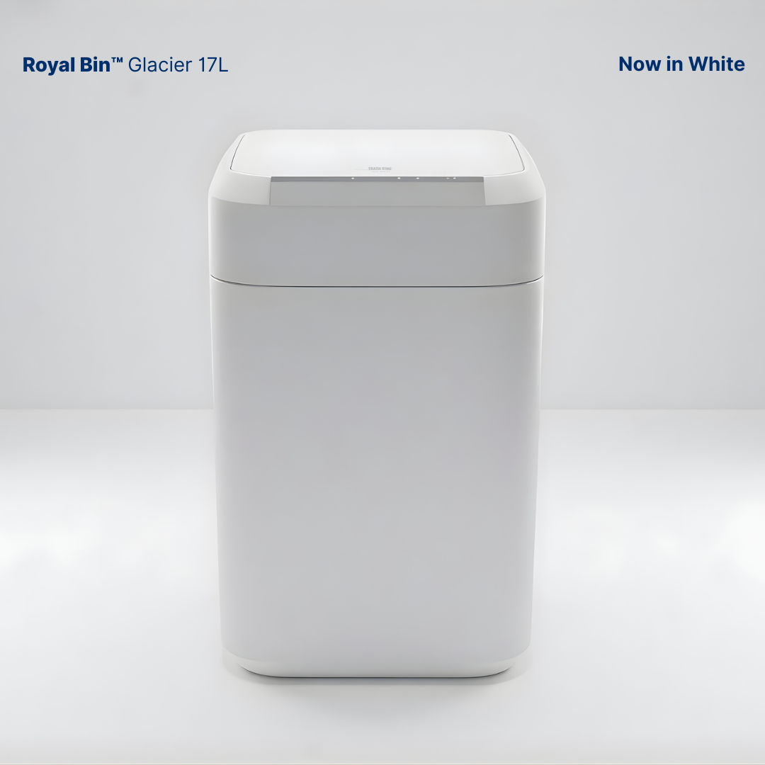 Royal Bin™ Glacier 17L - Touchscreen, Self-Sealing Smart Trash Can (Glacier White)