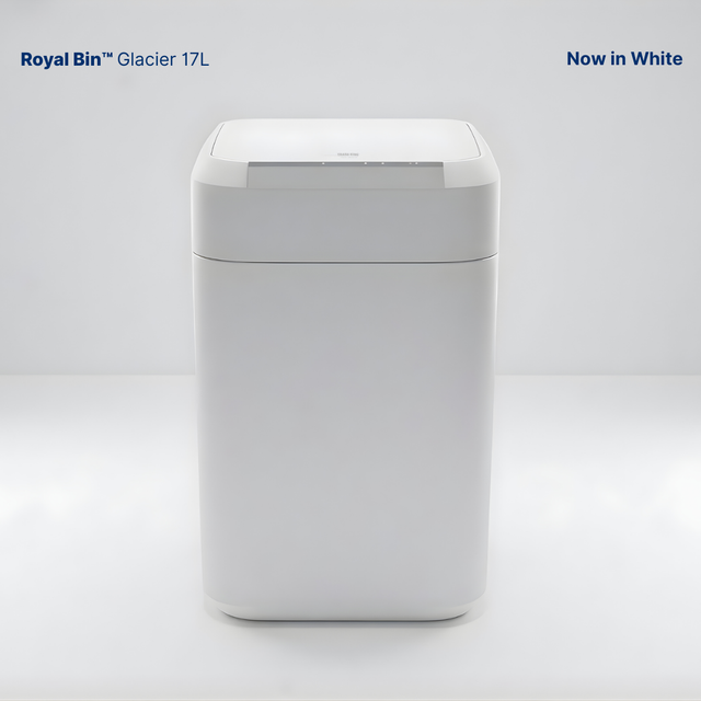 Royal Bin™ Glacier 17L - Touchscreen, Self-Sealing Smart Trash Can (Glacier White)