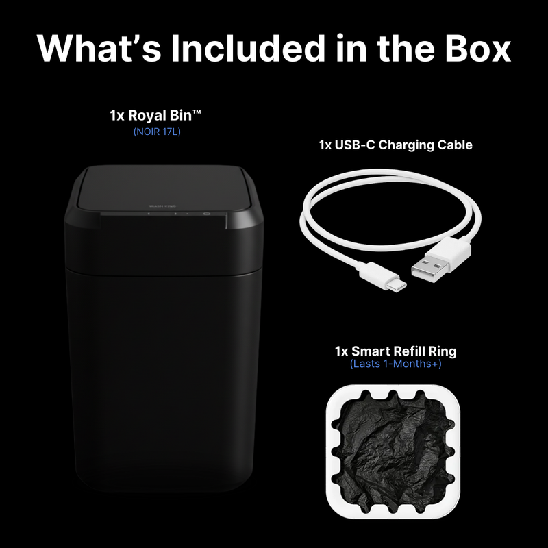 Royal Bin™ NOIR 17L - Touchscreen, Self-Sealing Smart Trash Can