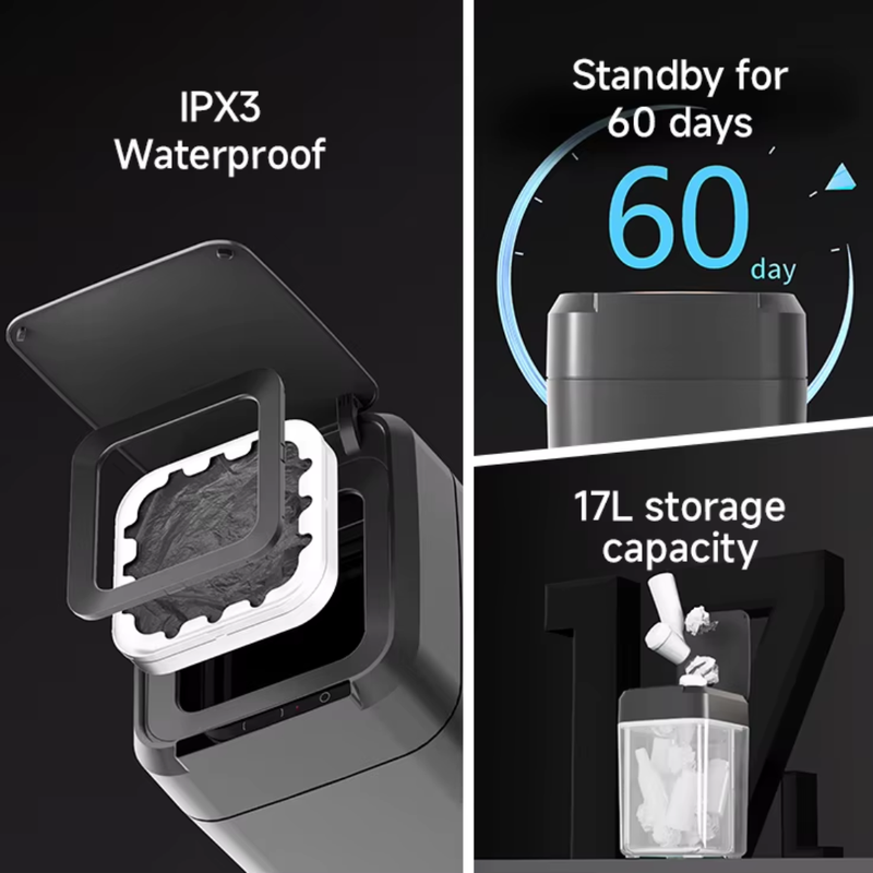 Royal Bin™ NOIR 17L - Touchscreen, Self-Sealing Smart Trash Can