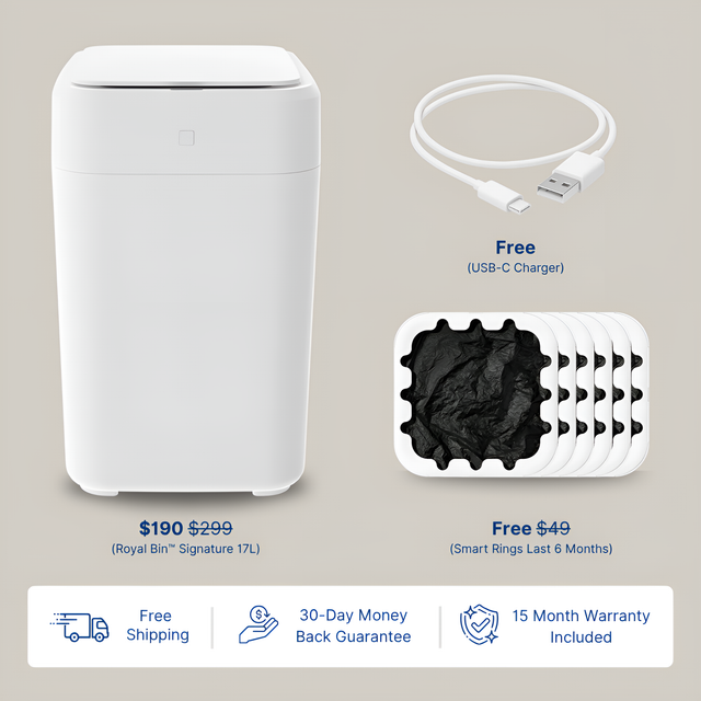 Royal Bin™ Signature 17L – Touchless, Self-Sealing Smart Trash Can