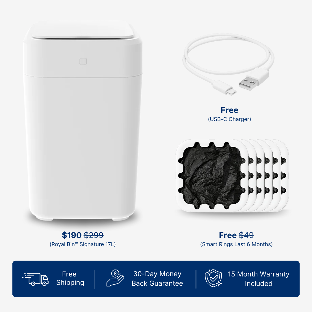 Royal Bin™ Signature 17L – Touchless, Self-Sealing Smart Trash Can