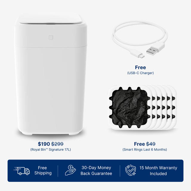 Royal Bin™ Signature 17L – Touchless, Self-Sealing Smart Trash Can