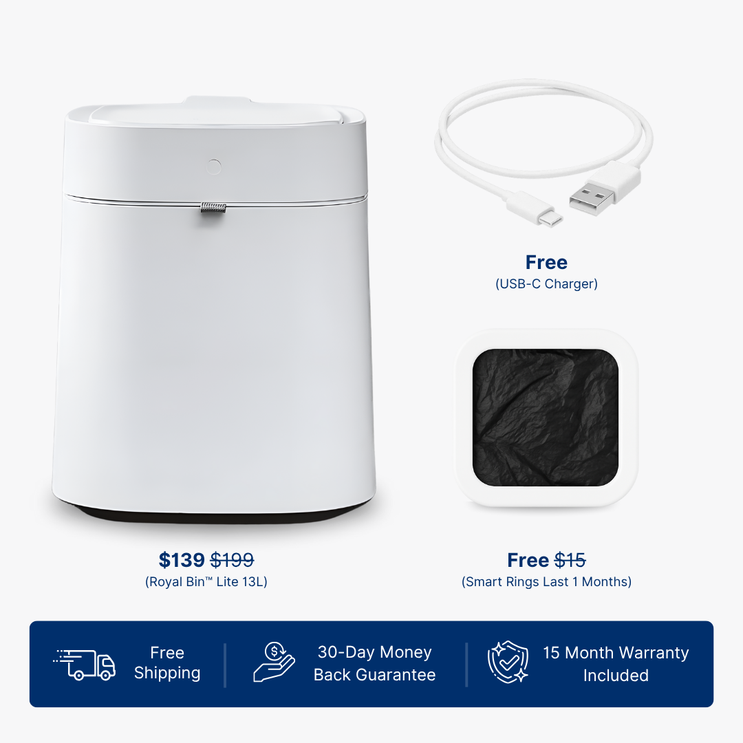 Royal Bin™ Lite 13L – Smart Touchless Self-Sealing Trash Can