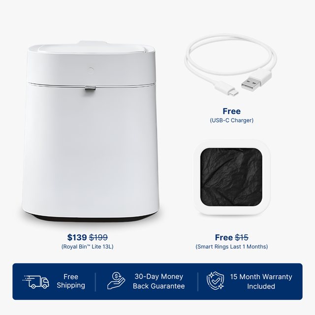 Royal Bin™ Lite 13L – Smart Touchless Self-Sealing Trash Can