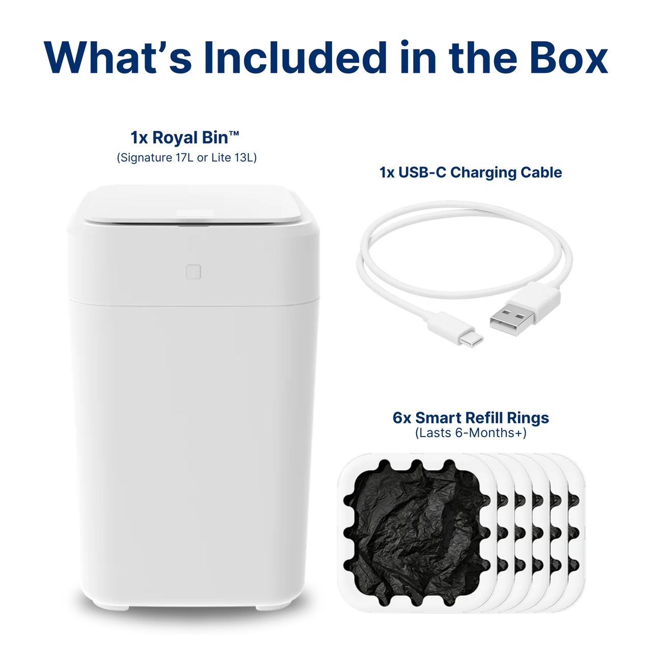 Royal Bin™ Signature 17L – Touchless, Self-Sealing Smart Trash Can with 6 Month of Refills