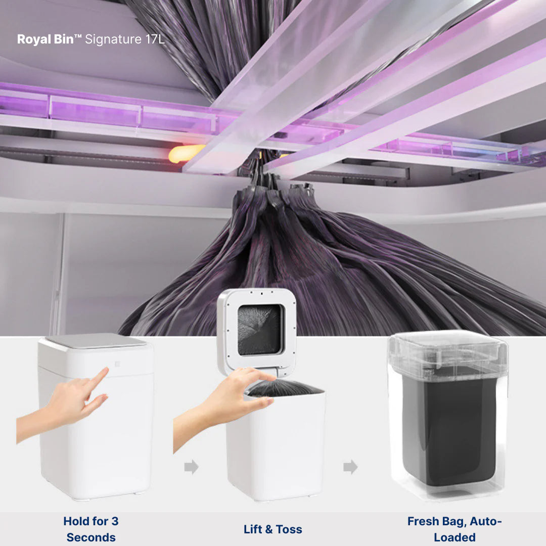Royal Bin™ Signature 17L – Touchless, Self-Sealing Smart Trash Can